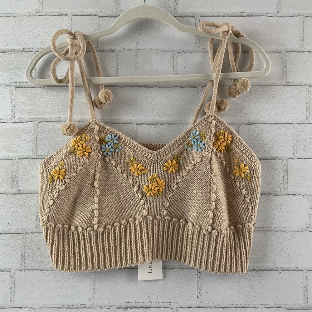 LoveShackFancy Lago Crop Knitted Bralette Top